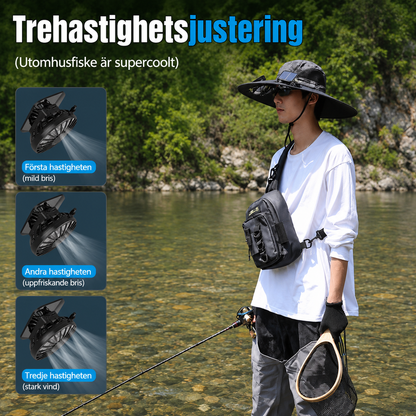 Sun Hat with Built-in Fans – perfect for hiking, fishing, and outdoor activities.