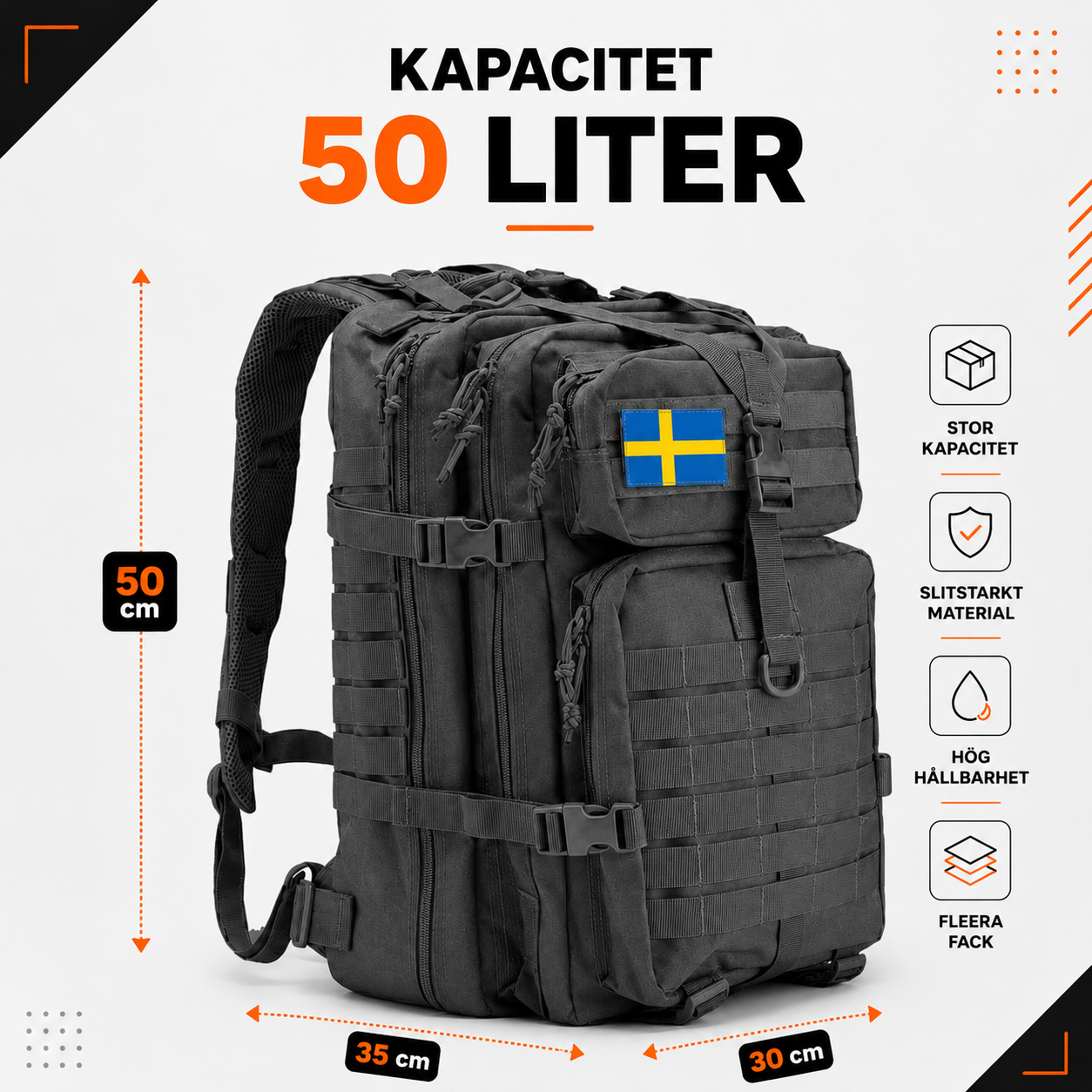 Taktisk Ryggsäck för Utomhusbruk 50 Liter