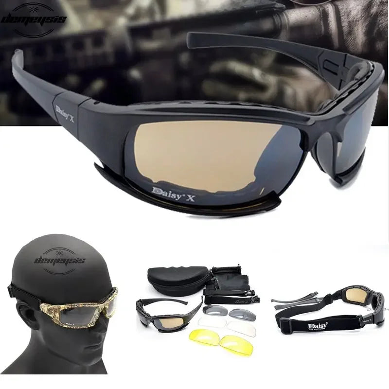 Margarida óculos tático óculos de sol dos homens 4 lente kit masculino jogo de guerra óculos para esporte ao ar livre caminhadas tiro