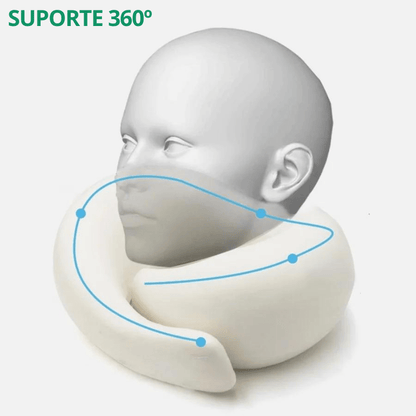 Almofada de Pescoço Ergonômica 360º – Espuma de Memória, Suporte Firme para Viagens